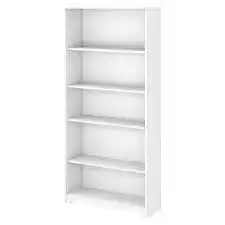 White bookshelf with five open shelves.