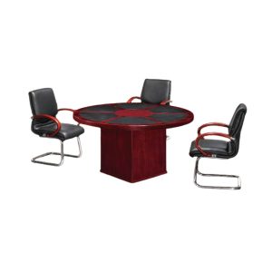 H015 round conference table with leather inlay for boardroom use