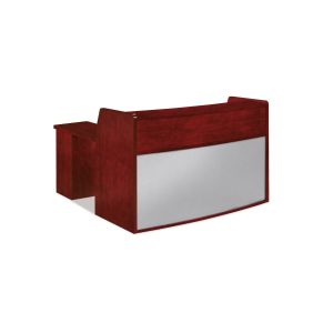JQ003 executive reception desk with mahogany veneer and silver front panel with drawers