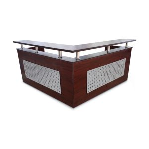 Alpha reception counter 1600mm modern wooden office reception desk with perforated metal panels