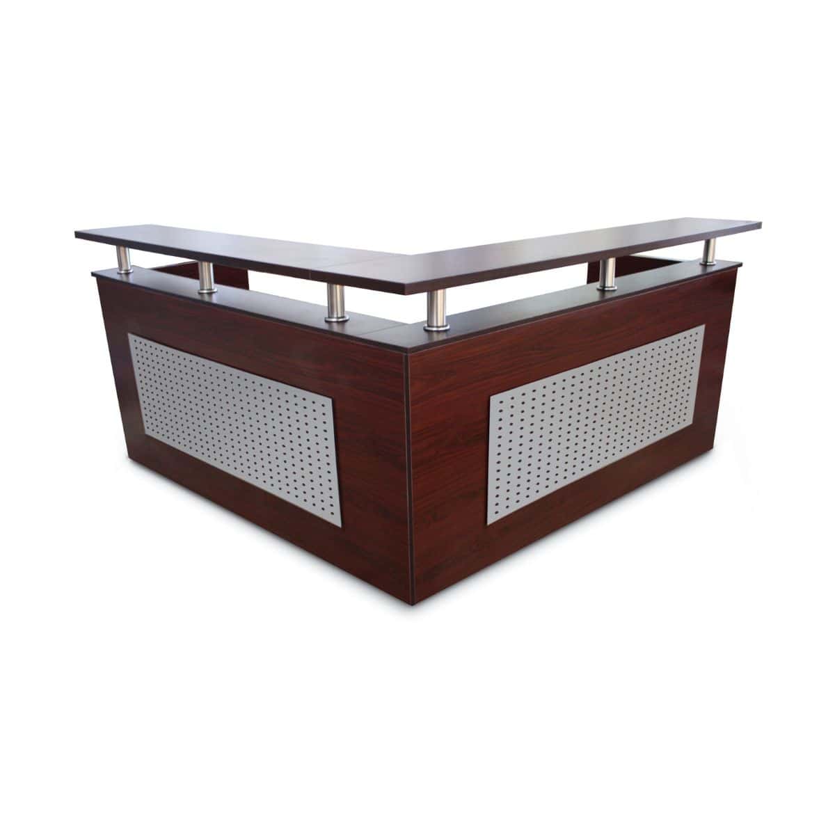 Alpha reception counter 1600mm modern wooden office reception desk with perforated metal panels
