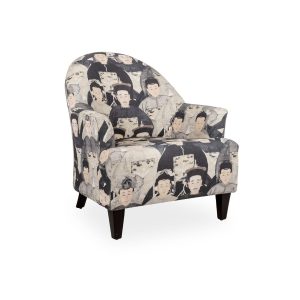 Beijing occasional chair with patterned upholstery and mahogany stained legs