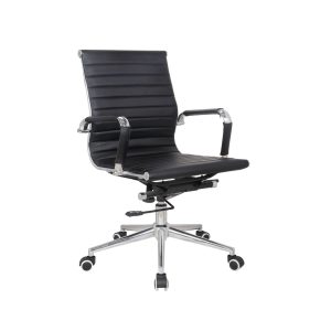 CH2801 Genuine Leather Medium Back Office Chair with Chrome Arms and Chrome Pyramid Base