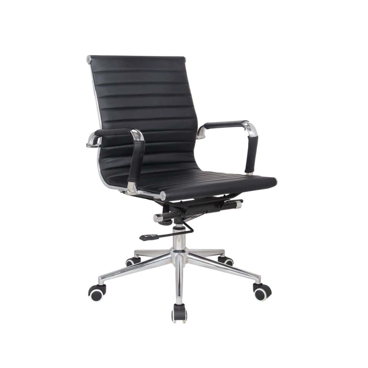 CH2801 Genuine Leather Medium Back Office Chair with Chrome Arms and Chrome Pyramid Base