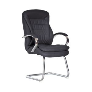 CH4903 Visitor Chair in Black Genuine Leather with Chrome Sleigh Frame