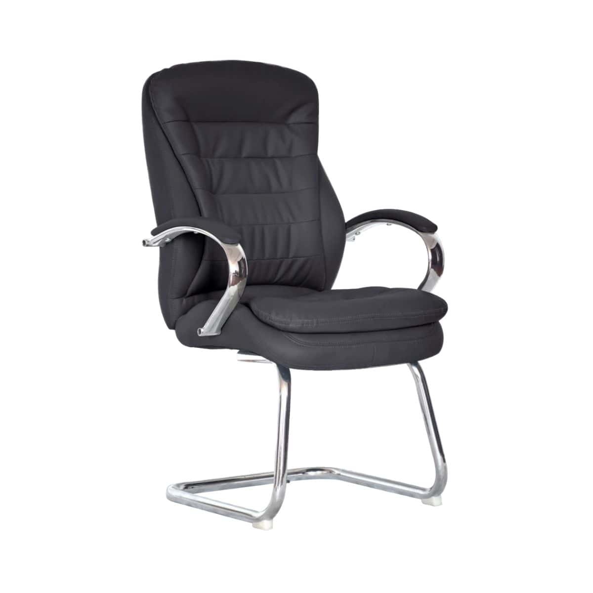 CH4903 Visitor Chair in Black Genuine Leather with Chrome Sleigh Frame