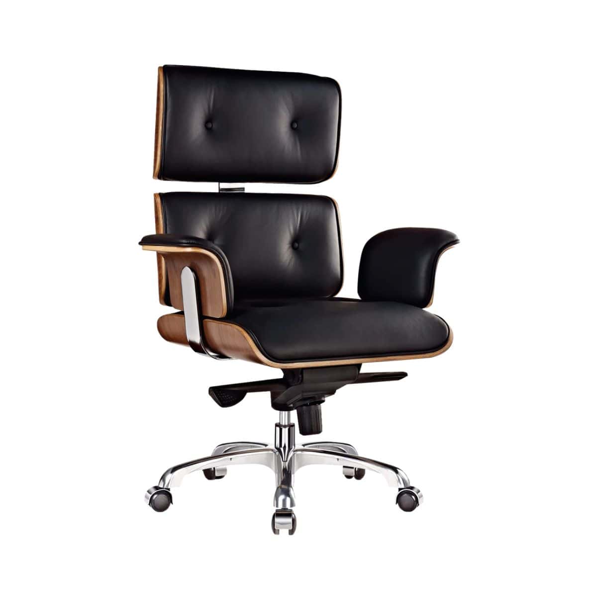 CH6300 High Back Office Chair in Black Pleather with Walnut Wooden Frame and Aluminium Base