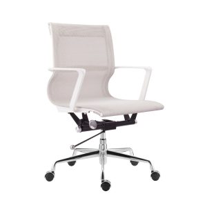 CHW6001 white mesh office chair with aluminium base and swivel tilt mechanism