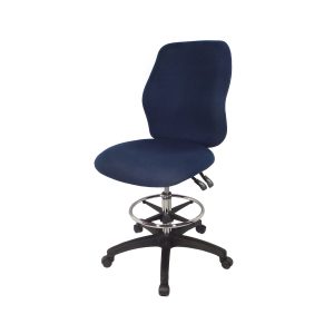 Mid back draughtsman office chair with footring, upholstered seat and adjustable back rake mechanism