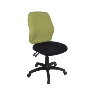 Mid back programmer office chair no arms with upholstered seat, adjustable back rake and nylon base