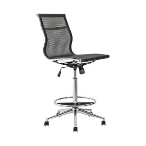 Netting draughtsman chair with no arms and chrome pyramid base