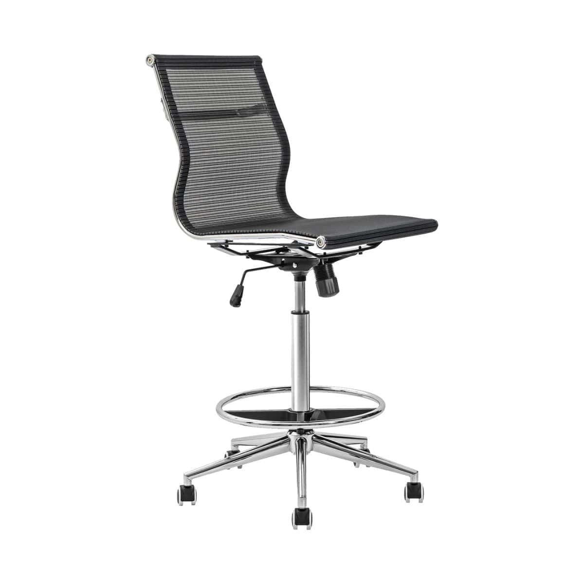Netting draughtsman chair with no arms and chrome pyramid base