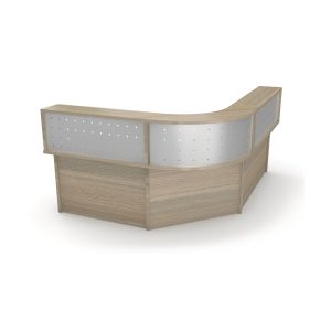 1.6m reception counter with corner link and mobile pedestal in wood finish