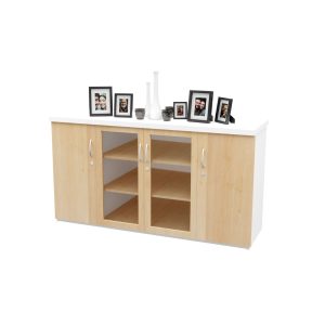 SER005 server base unit 2000mm with glass hinged doors and lockable storage