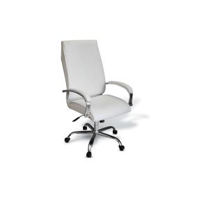 Stetson high back office chair with chrome five star base, swivel and tilt mechanism and padded chrome armrests