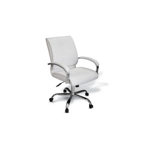Stetson mid back office chair with chrome five star base, swivel and tilt mechanism and padded chrome C armrests