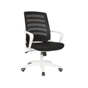 White Nite operator chair with black mesh back and seat and white base