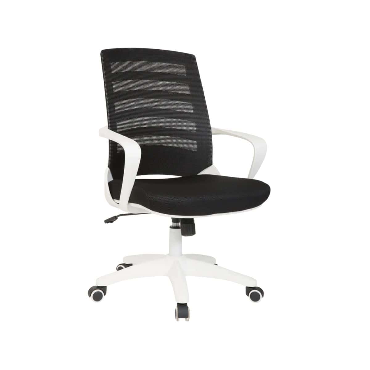 White Nite operator chair with black mesh back and seat and white base
