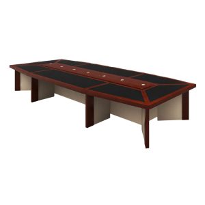 H001 18-seater boardroom table with mahogany finish and black inlay conference surface