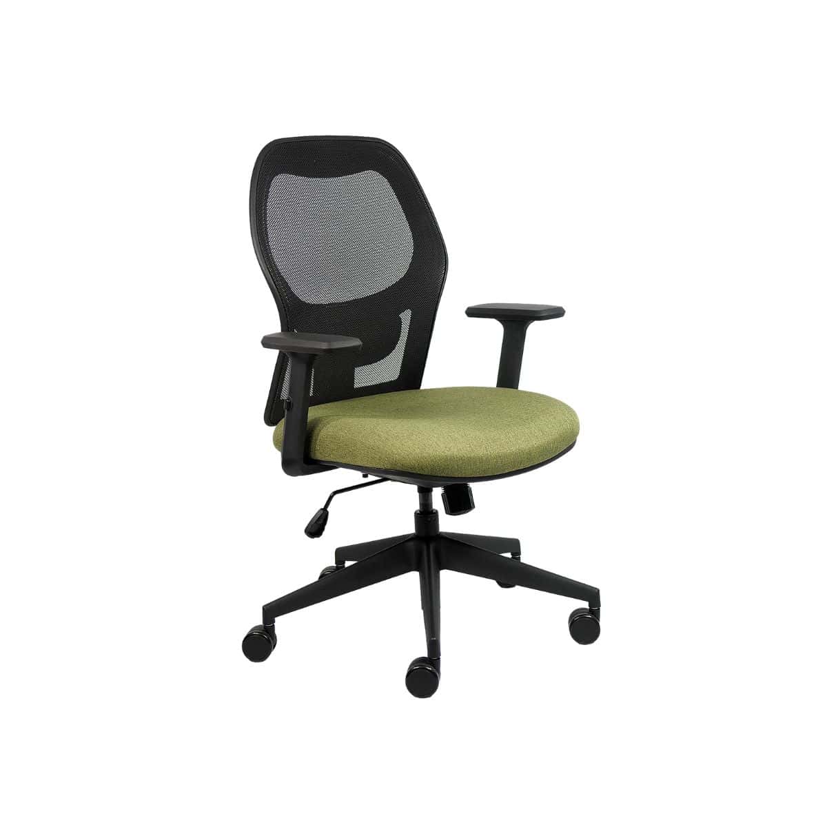 Airo mid back office chair with breathable mesh back, green moulded foam seat and nylon 5-star base