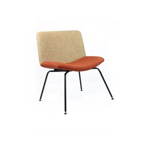 Blanco 4 legged lounge chair with black epoxy coated steel frame and upholstered moulded shell