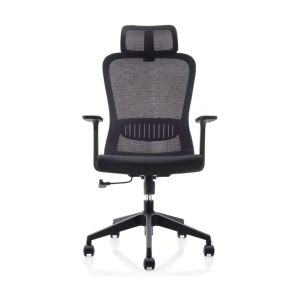 C4002 black mesh high back chair with adjustable headrest and nylon base