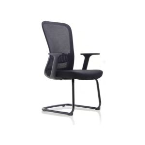 C4002B black mesh visitor chair with nylon armrests and steel sleigh base