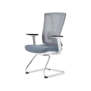 C4006B grey mesh visitor chair with white frame, nylon armrests and chrome sleigh base