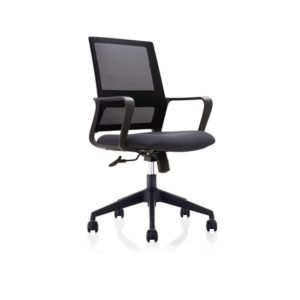 C4007A mesh medium back office chair with adjustable headrest, swivel tilt mechanism and black nylon base