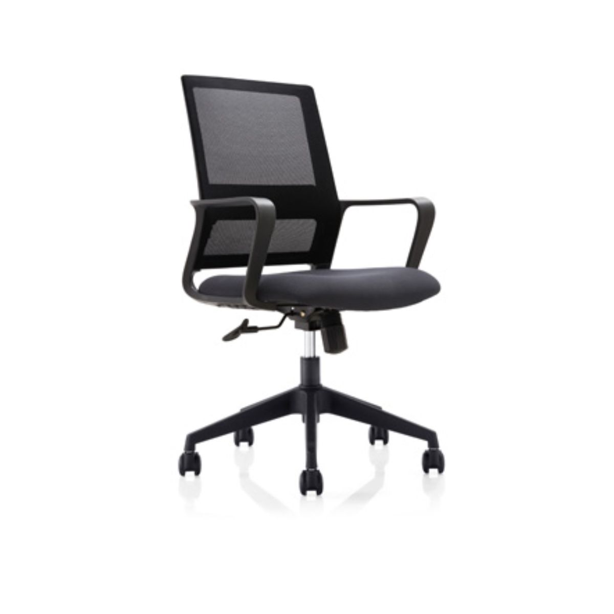 C4007A mesh medium back office chair with adjustable headrest, swivel tilt mechanism and black nylon base