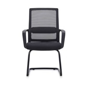 C4007B mesh visitor chair with black nylon frame, fixed armrests and sleigh base