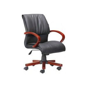 DB019A medium back PU leather chair with mahogany wooden arms and base