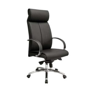 DB036 high back PU leather chair with padded chrome armrests and chrome base