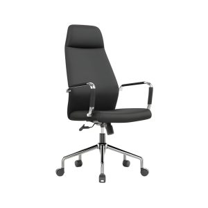 DB181 black PU leather high back office chair with chrome base and padded armrests
