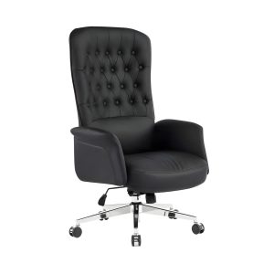 DB184 PU leather high back executive chair with button tufted design and chrome base