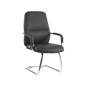 DB186B PU leather visitor chair with chrome sleigh base and padded armrests