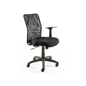 Eco Net mid back office chair with arms featuring black mesh backrest and nylon 5-star base on castors