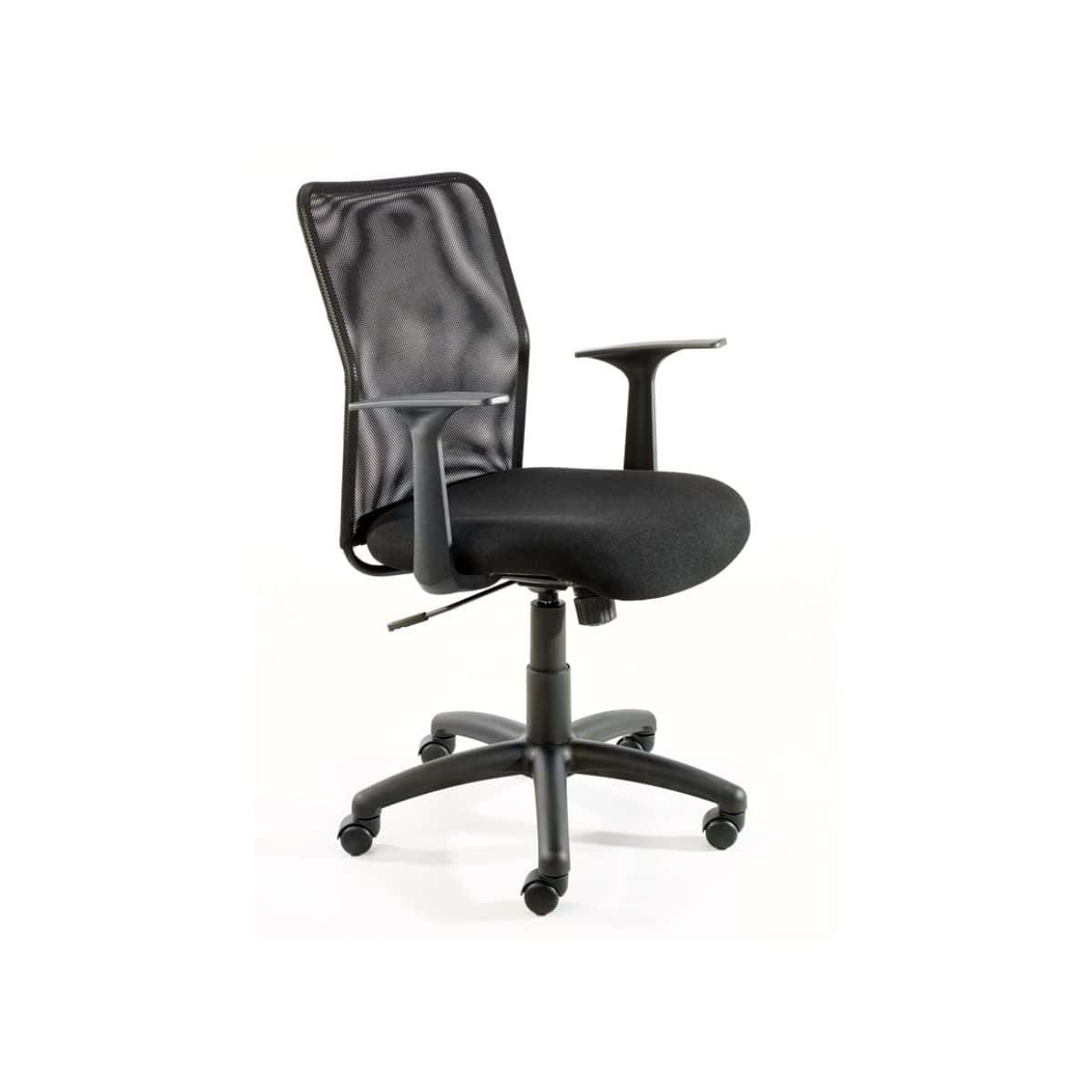 Eco Net mid back office chair with arms featuring black mesh backrest and nylon 5-star base on castors