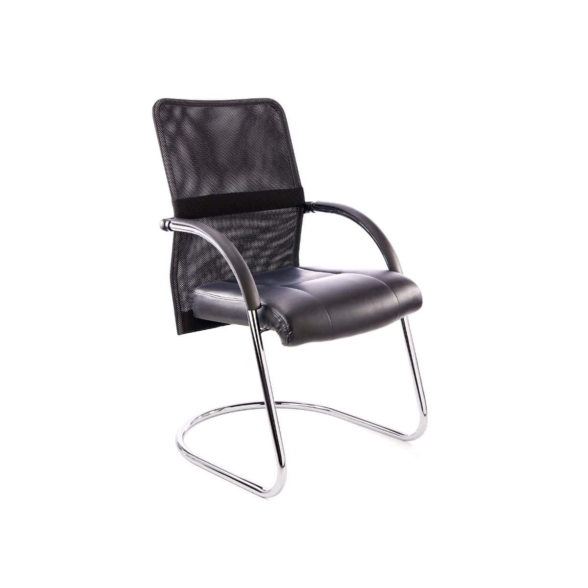 Fastrack Ice visitor chair with chrome sleigh frame, mesh lumbar backrest and PU arm caps