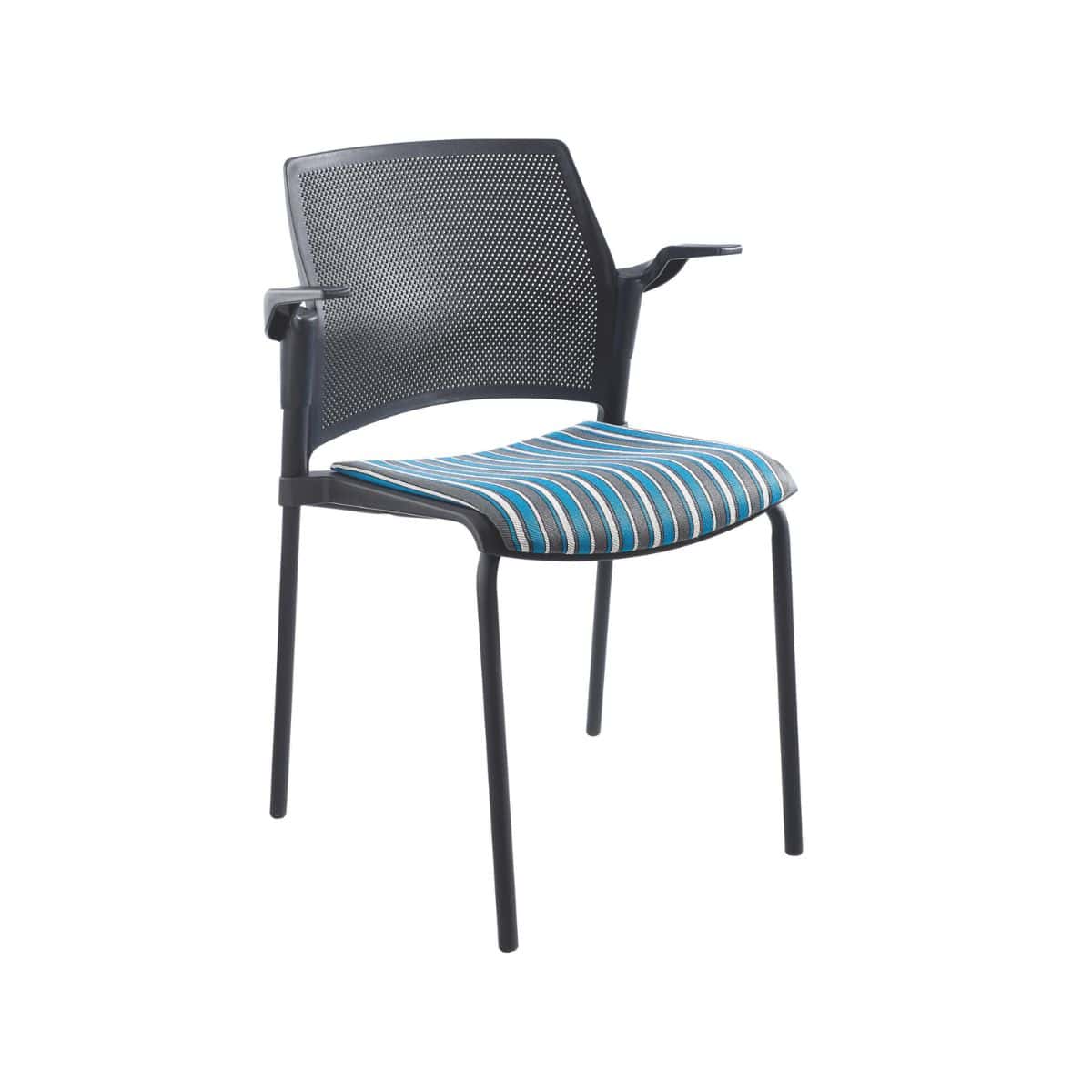 Flick soft side chair with arms stackable upholstered seat and perforated backrest