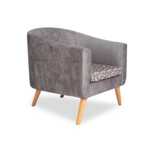 Kiev tub chair with natural red meranti wooden legs and upholstered seat