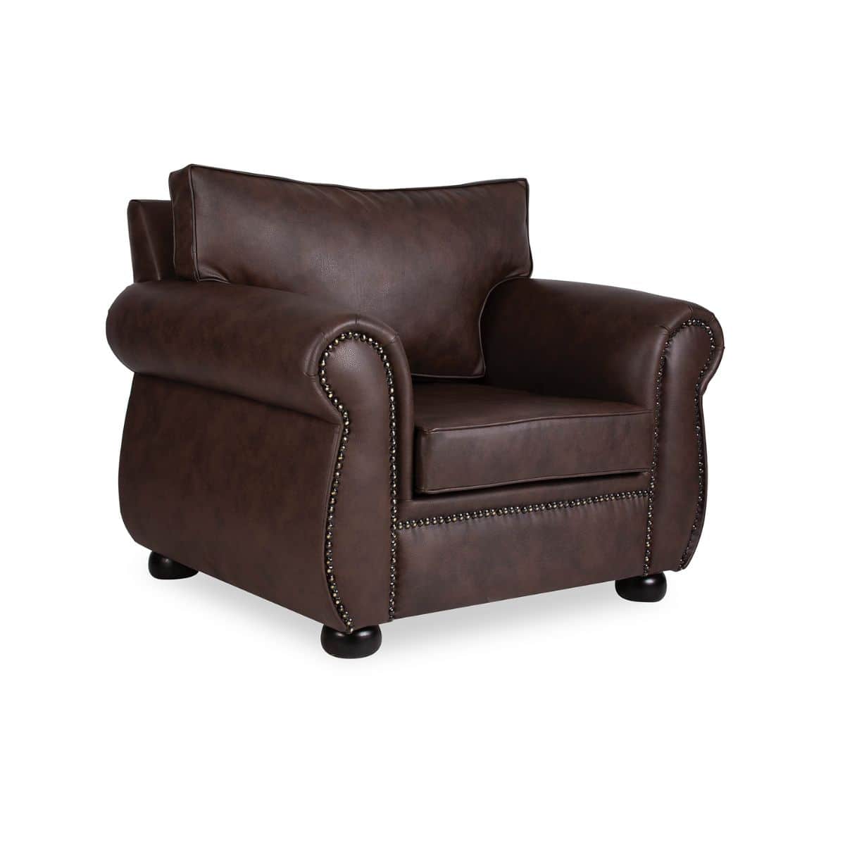 Lima single seater armchair with mahogany stained bun feet and classic upholstered design