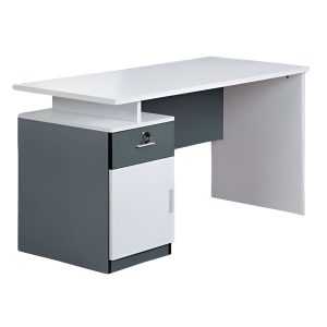 M315 modern two tone office desk with built-in height pedestal and drawer storage in white and grey finish