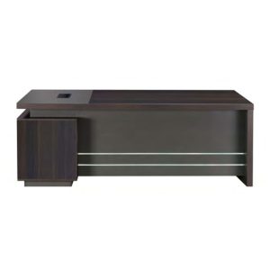 M318 dark oak L-shape desk with integrated right-hand side storage and executive office design