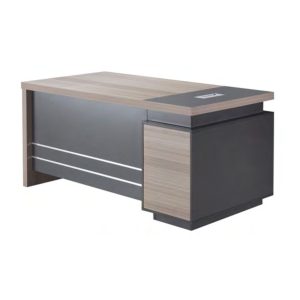 M319 dark oak straight office desk with integrated fixed pedestal storage unit