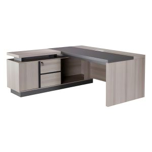 M321 light oak L-shape desk with side storage and credenza extension top