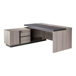 M321 light oak L-shape desk with integrated side storage cabinet and drawers
