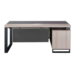 M322 light oak L-shape desk with integrated side storage cabinet and modern office design