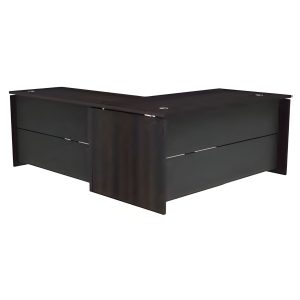 M323 light oak L-shape office desk with integrated side storage and modern panel design