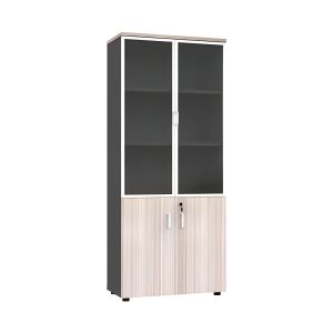 M407 office cabinet with glass doors on top and wooden doors at bottom storage unit